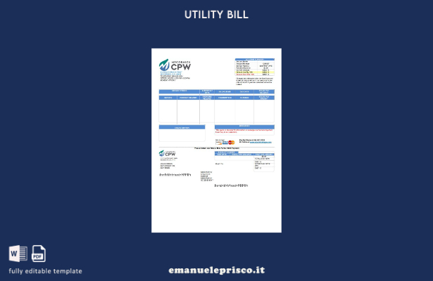 Modello di bolletta delle utenze CPW USA in stile verificato